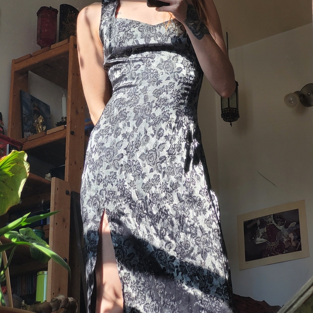 Vintage Two Roads 2R Maxi Floral Print Evening Dress Side Slit - Size 9